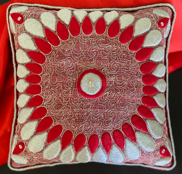 Decorative Sofa Cushion Fancy Deep Red by Margaret Eland