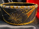 Casket made of horsehair fabric and natural suede with hand embroidery