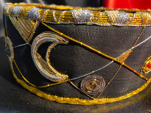 Casket made of horsehair fabric and natural suede with hand embroidery