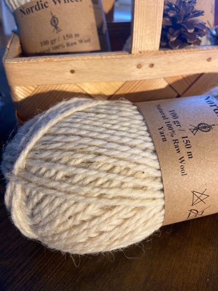 Natural 100% Raw Wool Yarn Nørdic Wheel 2-ply 100g Natural White