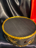 Casket made of horsehair fabric and natural suede with hand embroidery, black