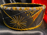 Casket made of horsehair fabric and natural suede with hand embroidery, black