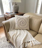 Suede and Wool Decorative Pillow in Burgundy & White with Horsehair Filling - GreenHuiz