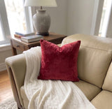 Suede and Wool Decorative Pillow in Burgundy & White with Horsehair Filling - GreenHuiz